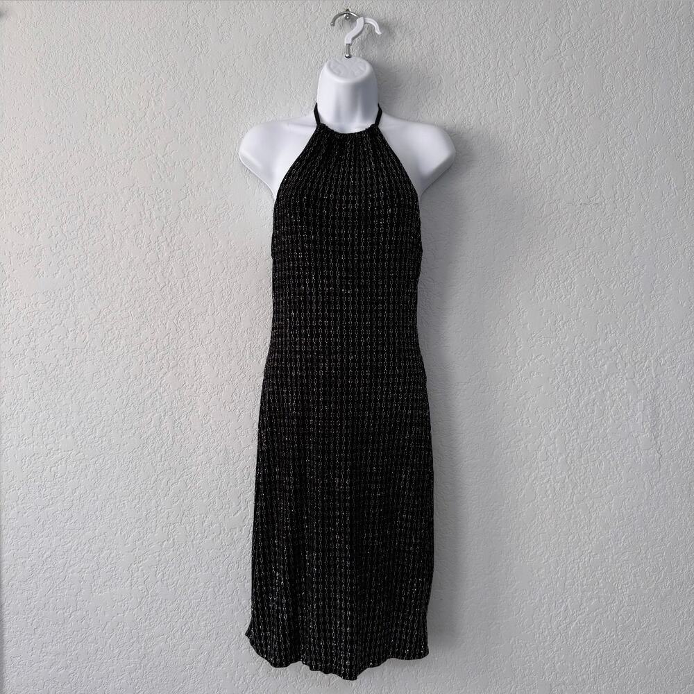 scott mcclintock vintage black and silver sparkly mini halter dress size 8